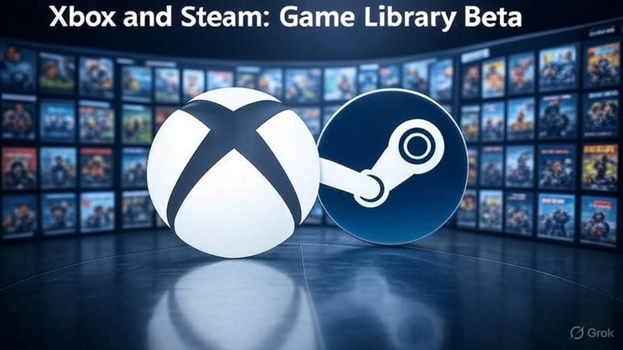 Bu görsel, Microsoft Xbox uygulamasının Windows platformunda Steam oyunlarıyla entegre olan yeni "Toplu Oyun Kütüphanesi" özelliğinin beta sürümünü tanıtmak amacıyla tasarlanmıştır. Görsel, Xbox ve Steam logolarını birleştirerek, oyunculara farklı platformlardaki oyunlarını tek bir arayüzden yönetme imkanı sunan yenilikçi bir dijital kütüphane arayüzünü vurgular. Karanlık bir arka plan üzerinde yer alan futuristik tasarım, teknoloji ve oyun dünyasındaki bu devrimi gözler önüne serer. Görsel, haber makalesi için dekoratif ve bilgilendirici bir amaç taşır.